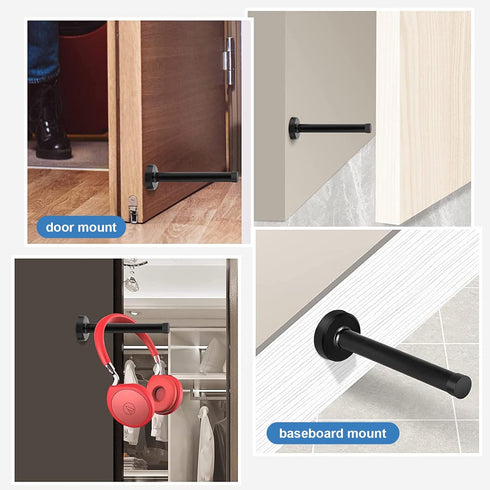 Black Stainless Steel Door Stop with Rubber Absorber Tip, 5 Inch Cylindrical Thickening Door Holder Catch