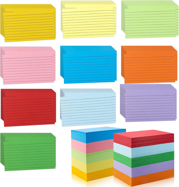 Rcybeo 1200 Pieces Index Cards Ruled 3 x 5 Color Index Cards Bulk,