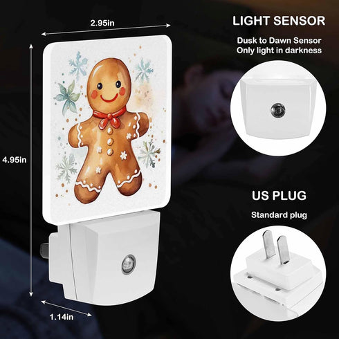 Jahiona White,0.5W LED Night Light Lamp with Smart Sensor Dusk to Dawn Sensor,Christmas Gingerbread Man for Winter