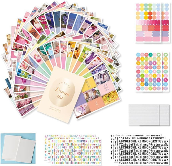 Qaxrocyn All-in-One Vision Board Kit Foldable Hard Board, 540 Pre-Cut Cards, 30 Sheets,