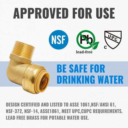 SUNGATOR 3/4 Inch Male Adapter Elbow, No Lead Brass Push-to-Connect Plumbing Fittings with Disconnect Clip, Pack of 3