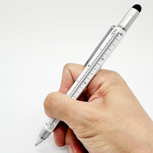 HeTaoCat Gifts Multi Tech Tool Pen 6 in 1 Stylus Pen - Screwdriver Pen with Ruler, Levelgauge, Ballpoint Pen (Silver)