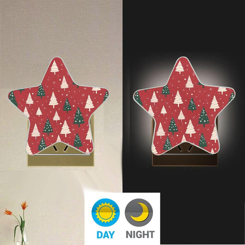 ALAZA Merry Christmas Cartoon Tree Red Star Shaped LED Night Light Dusk to Dawn Sensor Plug in Night Home Decor Desk