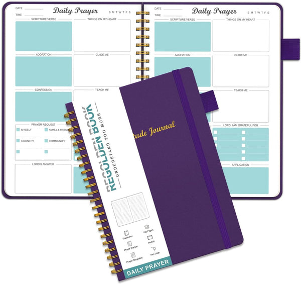 Purple Prayer Journal for Women, Daily Bible Devotional Journal, Inspirational Writing Spiral Notebook, Lasts 6 Months