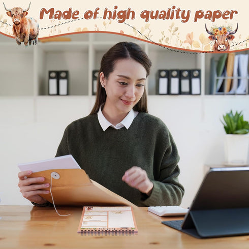 Gueevin Highland Cow To Do List Notepad, 8.7 x 6 Inch Big Note Pads, 50 Sheets Spiral Work Planner Reminder, Brown