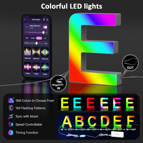 MeRGBWLife Light Up LED Letter Lights USB Powered Color Changing Alphabet Sign, APP Controlled Night Light for Bedroom