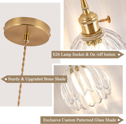 5.1Inch E26 Pendant Light Fixtures,Mini Hanging Lights Transparent Glass Vintage Pendant Light for Bedroom Living Room