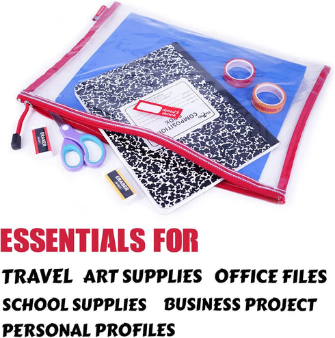 Rough Enough Clear Plastic File Folder Document Holder Bag, Zipper Pouches for Organizing A4 Paper, Office Supplies