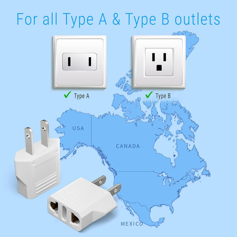 Unidapt US Plug Adapter, 4-Pack White, European to USA Travel Plug Adapter for Mexico, Japan, Canada