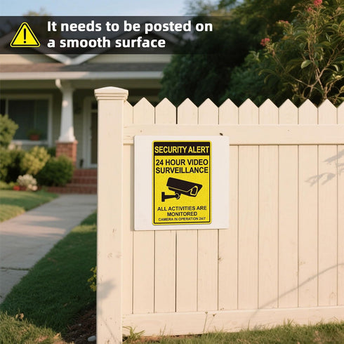 Soslina 2 Pack 10x7 Inch 24 Security Signs Video Surveillance Sign, Non Metal Vinyl Stickers, Hour Security Camera