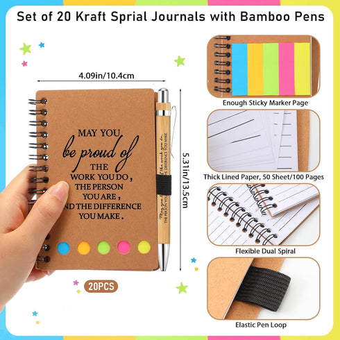 Chuangdi 20 Sets Employee Appreciation Gifts - Inspirational Spiral Notebook with Bamboo Pen