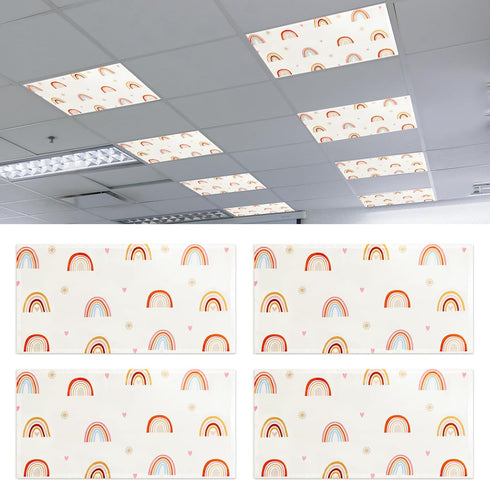 Glooglitter 4 Pcs Boho Rainbow Fluorescent Light Covers for Classroom Magnetic Light Covers