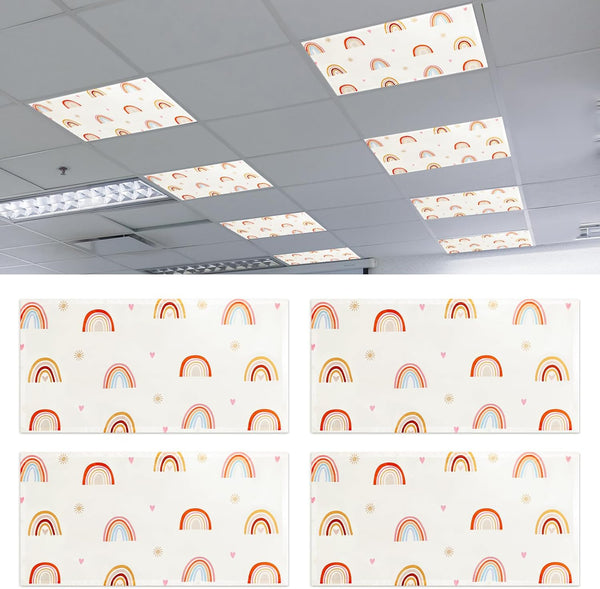 Glooglitter 4 Pcs Boho Rainbow Fluorescent Light Covers for Classroom Magnetic Light Covers
