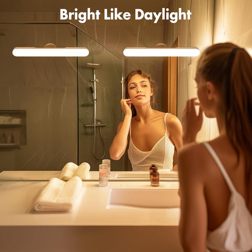 Set 2 Dimmable 3 cambk of Wireless Vanity Makeup Lights for Mirror, Rechargeable LED Stick On Light Bar for Bathroom
