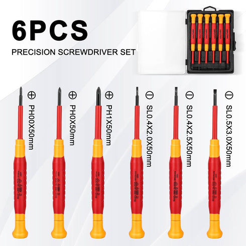 HAUTMEC 6Pcs Insulated Screwdriver Set, 1000V Precision Mini Screwdriver with Slotted and Phillips Tips