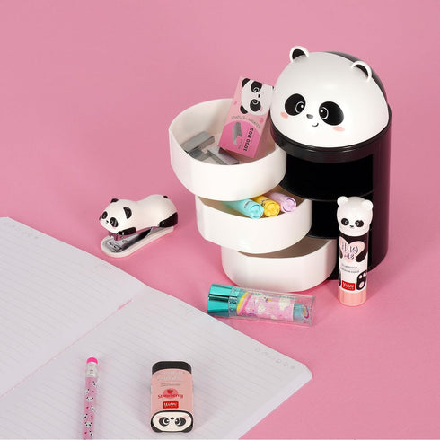 LEGAMI 3 - Desk Organiser, Desk Organiser with Side Opening Drawers, Top Compartment with Sliding Closure, Panda Motif