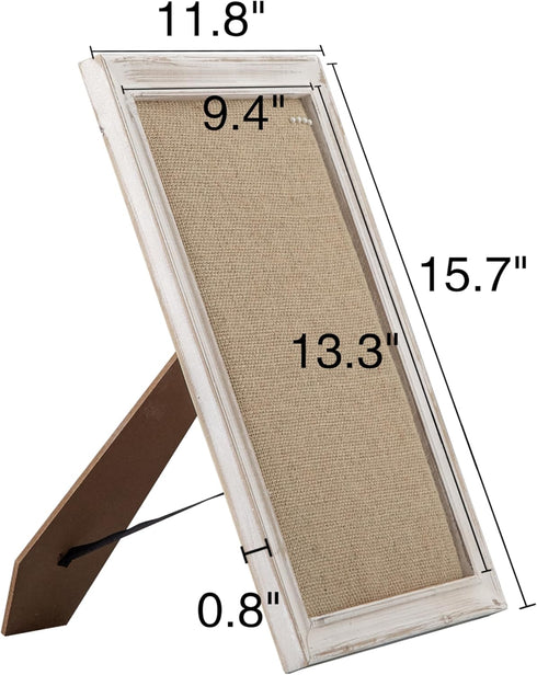 SOFE Small Bulletin Board for Desk, 12"×16" Cute Linen Pin Board with Rustic White Wood Frame for Office Living Room