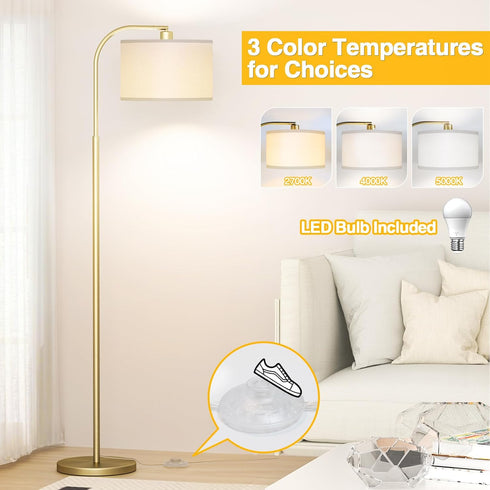 3 9W Bulb Arc Floor Lamps for Living Room with Color Temperatures, Modern Floor Lamp Reading Light with Included