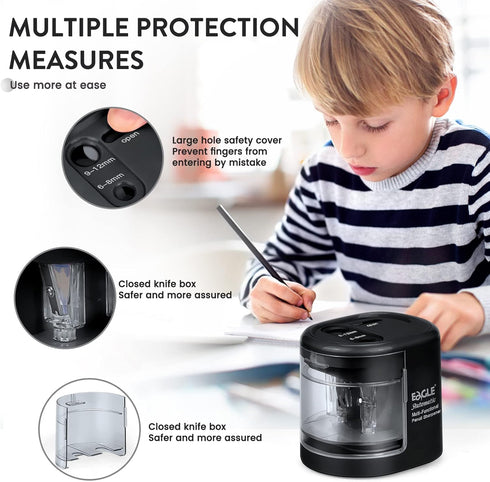 Eagle Electric Pencil Sharpener, Battery or USB Operated, Dual Holes, Dual Blades, Fits Pencils of Size 6-8mm and
