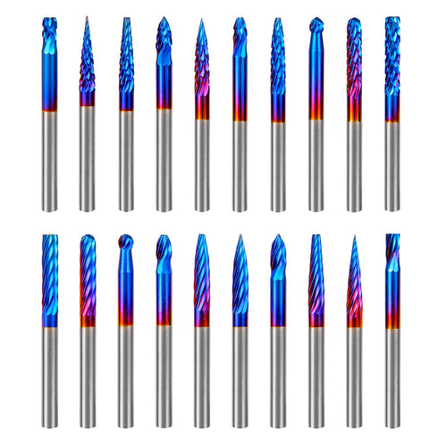Hakkin 20 Pcs Carbide Rotary Burrs Set, End Mill CNC Router Bit,
