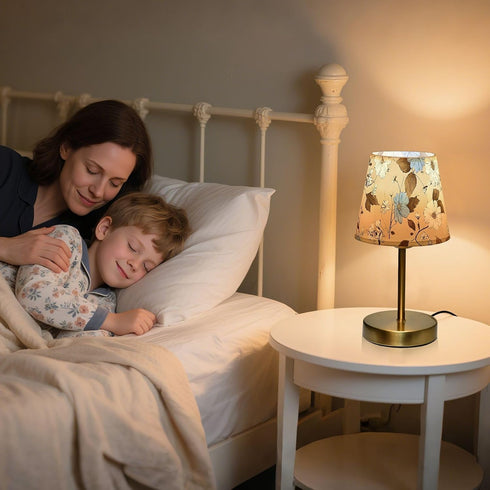 Dimmable ALAZA Table Lamp for Bedroom Nightstand White Daisy Blue Flowers Bedside Lamp with USB Port Fabric Shade Desk