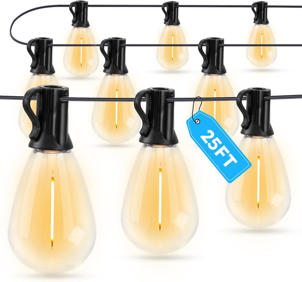 GvvooHome LED Outdoor String Lights, 25FT Waterproof Patio Lights with 9 Shatterproof