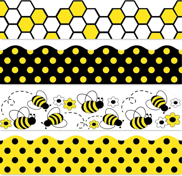 Whaline 69Ft Summer Bee Bulletin Board Borders, Self-Adhesive Honeycomb Dot Flower Trim for Summer Decoration