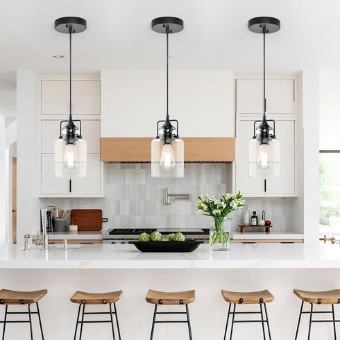 47Inches E26 Bulbs 1 Pack hansang Pendant Lights Kitchen Island, Modern Black Pendant Light Fixture, Kitchen Ceiling