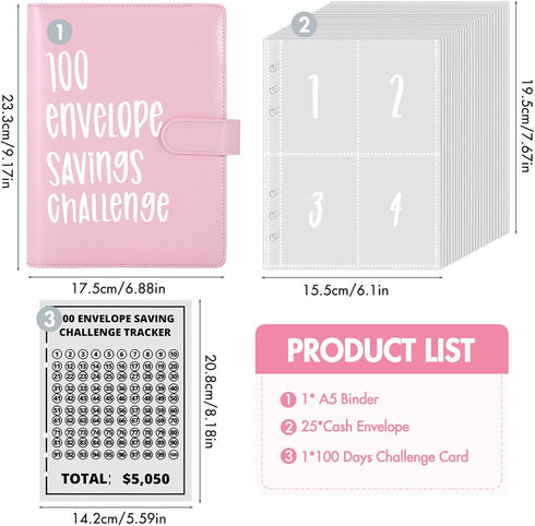 Blingbin 100 Envelopes Money Saving Challenge Binder, Savings Challenges Book with Envelopes & Reusable Tracker, Fun