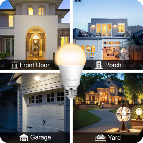 Torkase Outdoor Dusk to Dawn Light Bulbs, 12W (100W Equivalent), 3000K Warm White, E26 A19 Automatic Sensor LED Bulbs