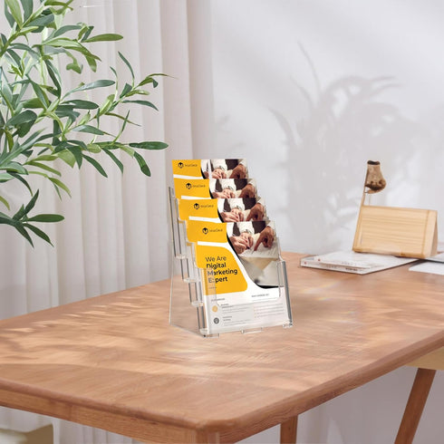MaxGear Acrylic Brochure Holder 8.5 x 11 inch, 4 Tier Clear Literature Organizer with Removable Divider