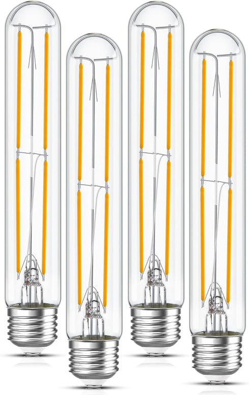Tubular Light Bulb, 7.3 Inch Dimmable T10 LED Bulb, E26 6W, 60 Watts Edison Bulbs, 2700K Soft White, 4-Pack