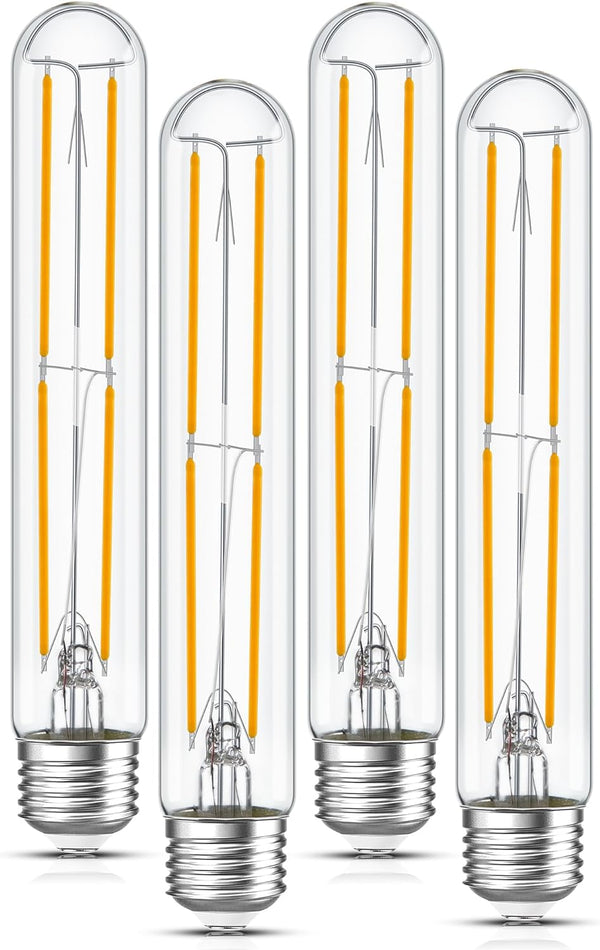 Tubular Light Bulb, 7.3 Inch Dimmable T10 LED Bulb, E26 6W, 60 Watts Edison Bulbs, 2700K Soft White, 4-Pack