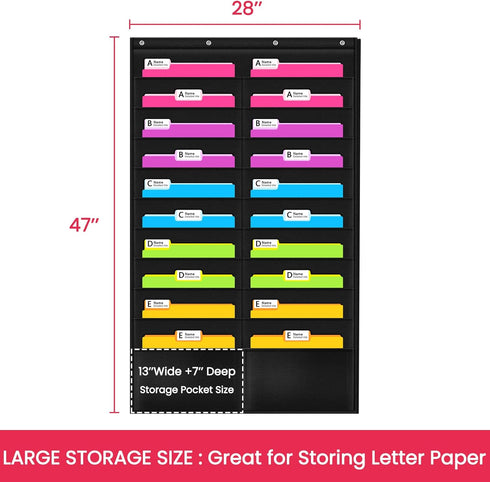 Godery Folder Pocket Chart (Black) - 20 Pocket Chart Wall Organizer for School, Home, Office