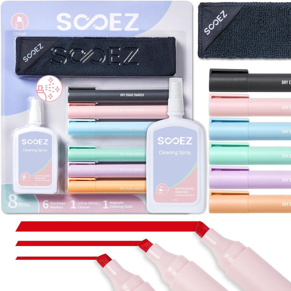 Sooez 8 in 1 Dry Erase Markers Set, Includes 6 count Vibrant