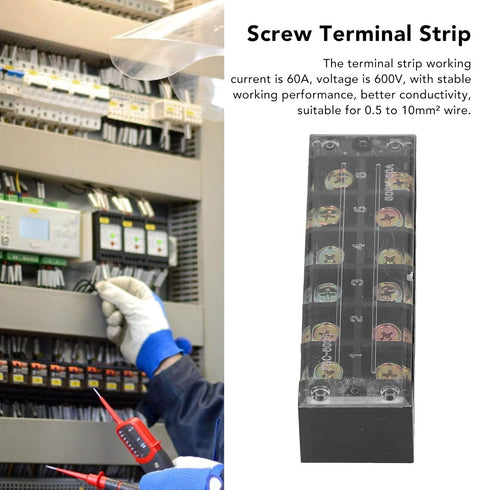 2pcs 60A 600V Terminal Strip, Dual Row Screw Clamp Wire Terminal Block, 6 Position