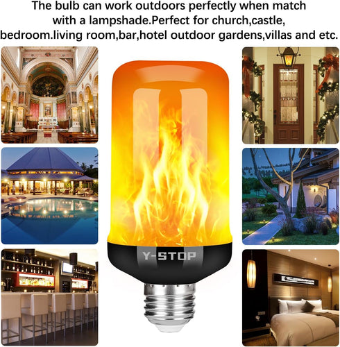 Y-STOP LED Fire Light Bulb with Flickering Flame Effect, 4 Modes for Halloween, Christmas Decorations
