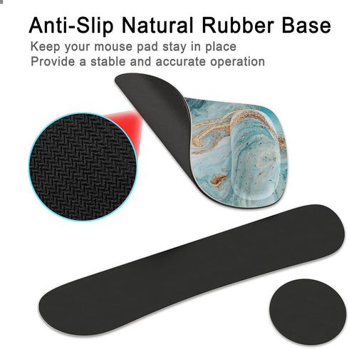 Keyboard Wrist Rest Ergonomic Mouse Pad Set, Memory Foam with Non-Slip Rubber Base for Home Office, Light Blue Marble