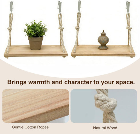 Cubicle Shelf Hanging, Office Cubicle Wall Shelf with Rope Adjustable Hooks, Office Decor Desk Accessories, Organizer