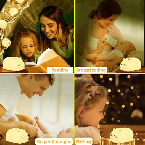 LOVERUIS Night Light for Kids Cute Cat Gifts Kids Night Light Timer Squishy Kitty Silicone Lamp for Children Colorful