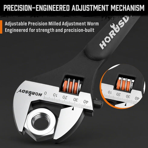 3-Piece Set, 10", 12", 16", HORUSDY Adjustable Spud Wrench CR-V Steel, SAE & Metric Scale, Black Oxide Finish, Heavy