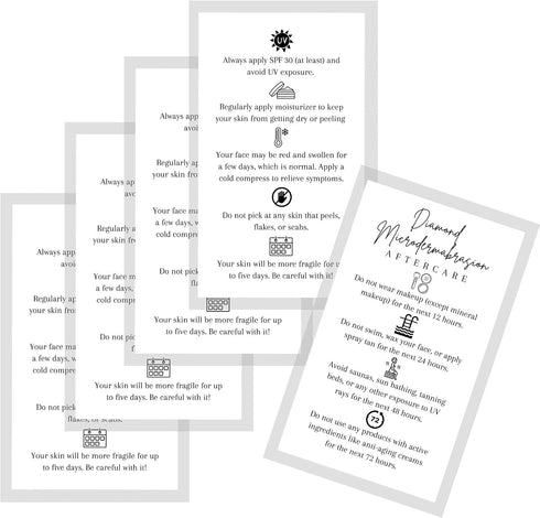 Lashicorn 50 Pack 2x3.5 inch Diamond Microdermabrasion Aftercare Cards | | Business Card | Esthetician Supplies |
