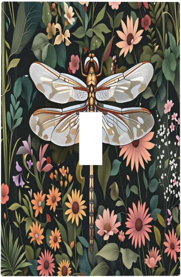 HTSAHKV Moody Floral Dragonfly Wall Plate Light Switch Cover Single Gang Outlet Faceplate