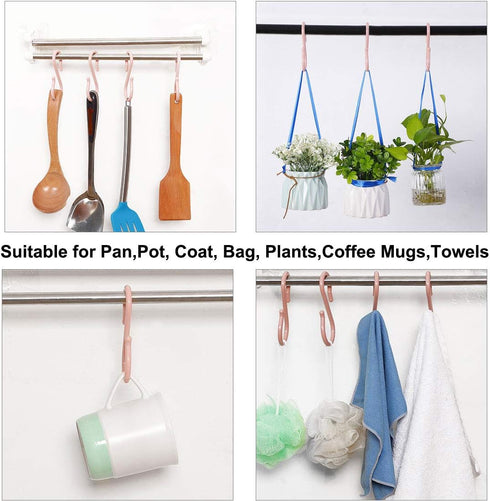 uxcell 12 Pack S Shaped Hooks - Plastic Hanging for Kitchen, Bathroom, Closet, Pots, Pans, Cups, Pink