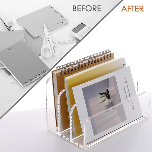SANRUI 3 Compartments Mail Organizer, Vertical Letter Holder, Acrylic Desk Organizer for Office Supplies