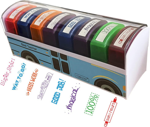 Best Teacher Kit, Elementary School Supplies, Teacher Stamps Self-Inking for Classroom with Stamp Tray