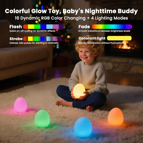 16 Dimmable Baby Night Light: Colors Changing Silicone Egg Light for Nursery, Rechargeable Touch Nightlight for Kids