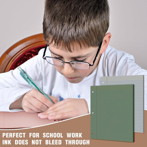 PerKoop 12 Pack Lined Paper, 600 Sheets Wide Ruled 8 x 10.5 Inch, 3 Hole Punched Notebook Paper