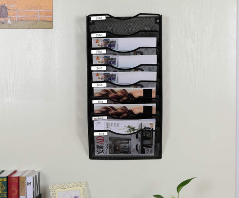 EasyPAG 8-Tier Wall File Organizer Hanging Holder for Papers, Folders, Files, Clipboard, Magazine Organization, Black