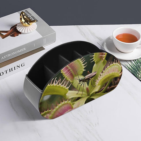 FekiLoot (5 Venus Flytrap Remote Control Holder Leather Desk Storage Organizer Box Remote Caddy Makeup Brush Holder